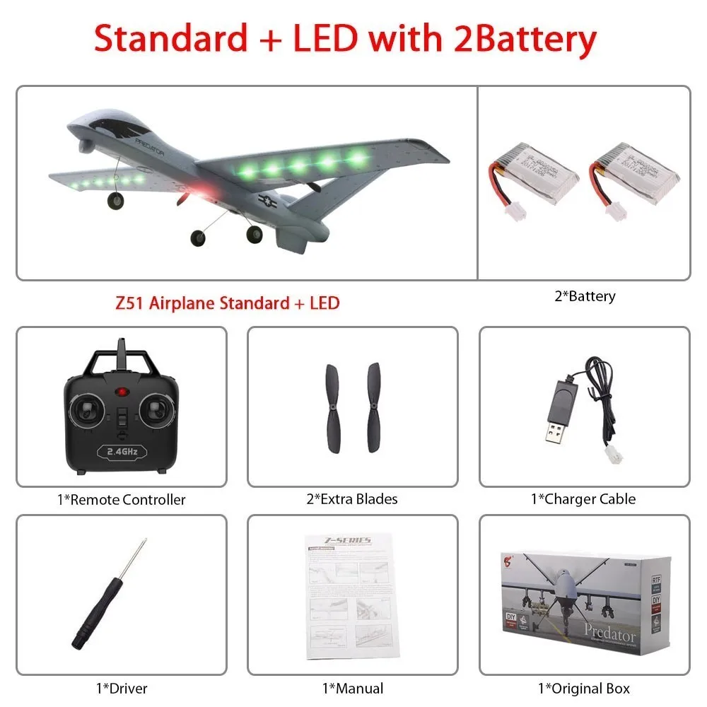 Led 2B color box Летающая модель планеров RC самолет 2,4G 2CH Predator Z51 пульт дистанционного управления RC самолет размах крыльев пена ручная метательная игрушка-планер самолеты - Цвет: Led 2B color box