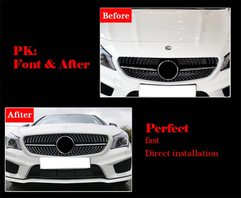 Для Mercedes CLA W117 C117 X117 Спортивная Передняя Алмазная решетка гриль Grills Silver CLA200 CLA180
