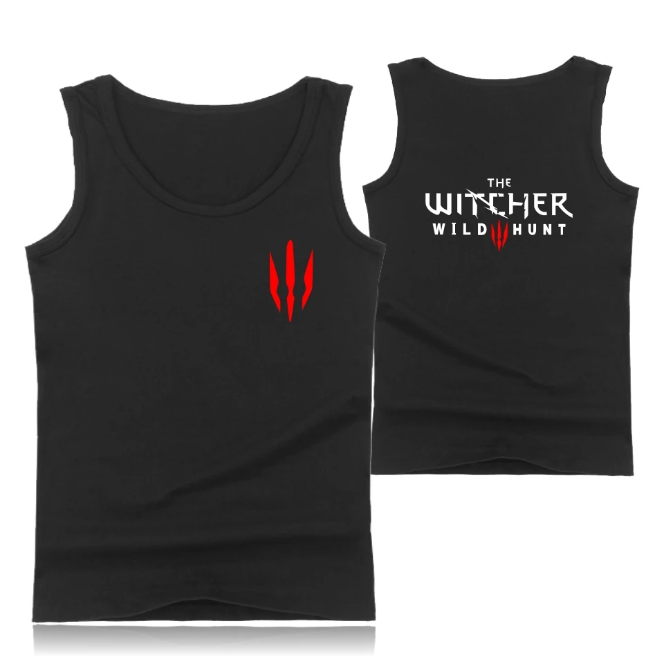 Топы на бретельках с принтом The witche 3 хлопковые футболки без рукавов круглым