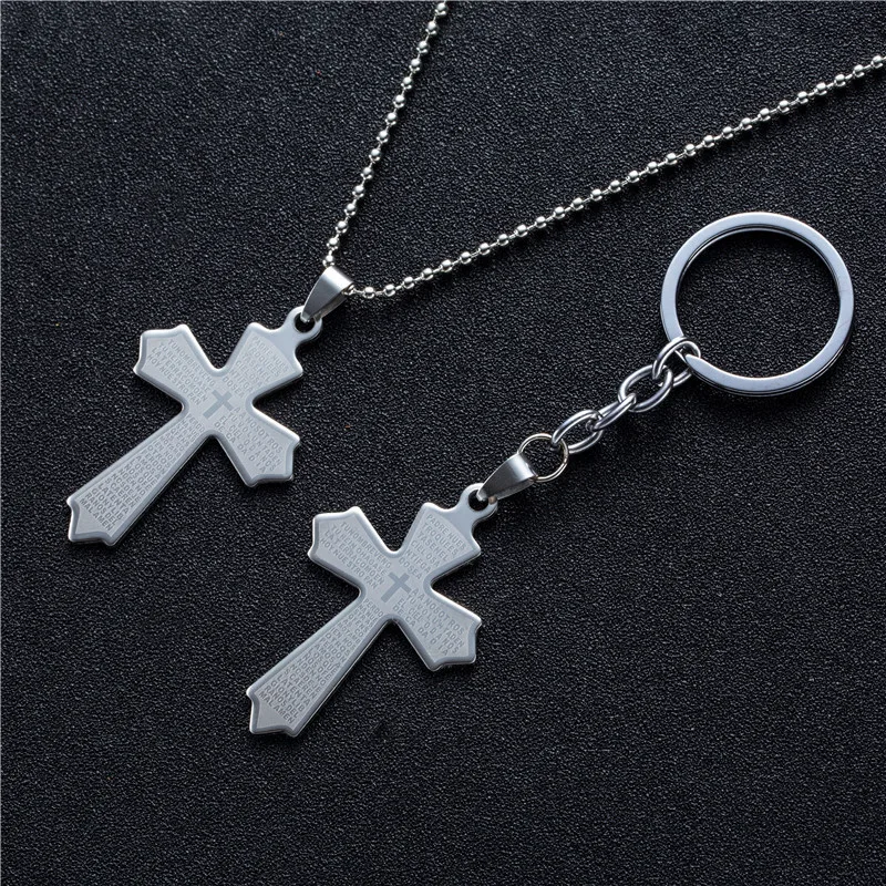 Классический крест ожерелья из нержавеющей стали серебряный цвет Библейский