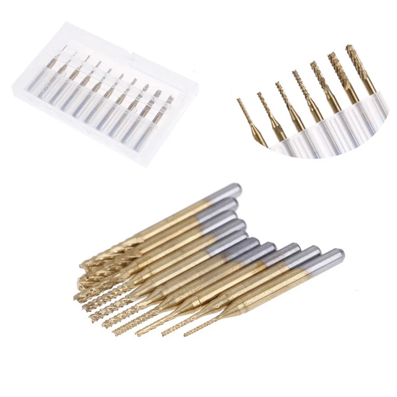 

10pcs Mini 0.8-3.175mm 3.175 Dia CNC End Mill Cutter PCB Carbide Router Bits Kit Set For Milling Tool