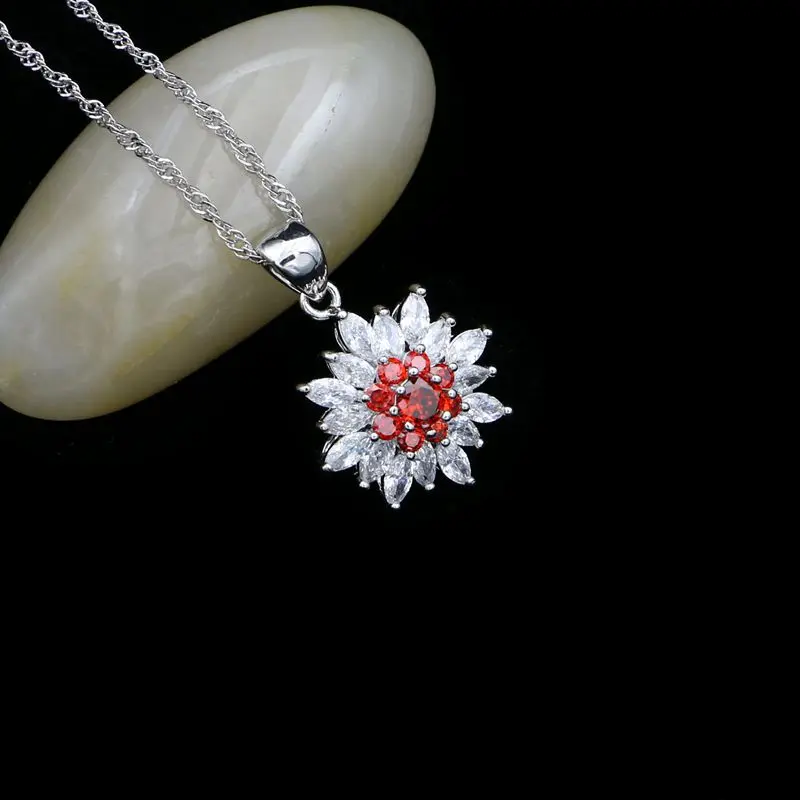 925 Sterling Silver Bridal Jewelry Sets For Women Red Cubic Zirconia White Crystal Drop Earrings/Pendant/Necklace/Ring | Украшения и