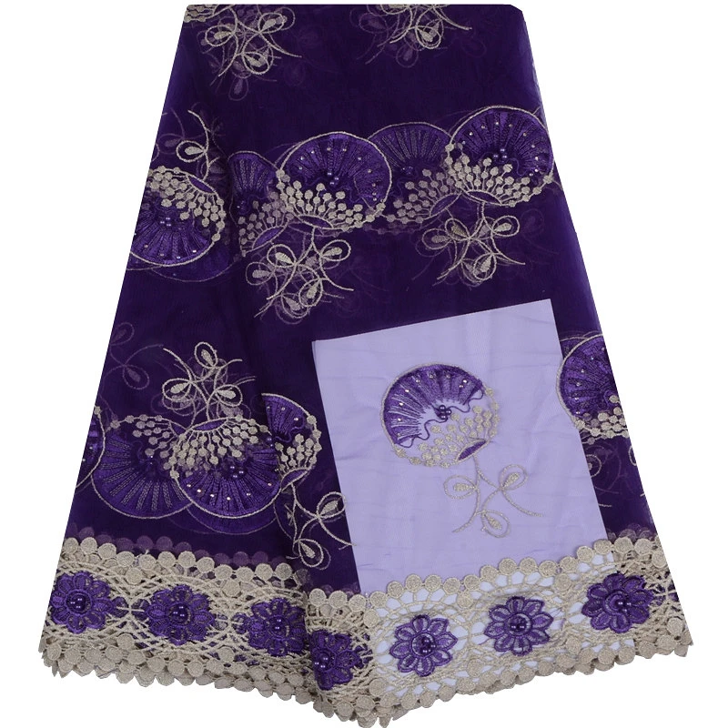 

Latest Purple African French Lace Fabric 2019 High Quality French Beaded Lace Fabric For Nigerian Wedding Party Dress S1101