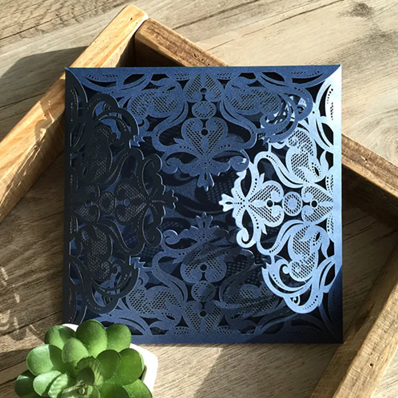 100 упак. Дизайн лазерная резка Синие Свадебные Приглашения карты Бумага печати