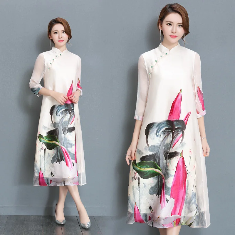 

The new spring seven dress sleeve loose dress dress printing