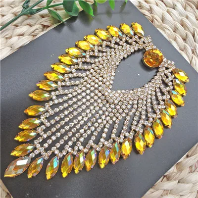 Crystal Width Yellow 6 Стиль 9*12 см с кисточкой-сердцем Стразы аппликацией свадебное платье пояс с аппликацией прозрачного хрусталя шить на праздник, украшение для платья - Цвет: Crystal Width Yellow