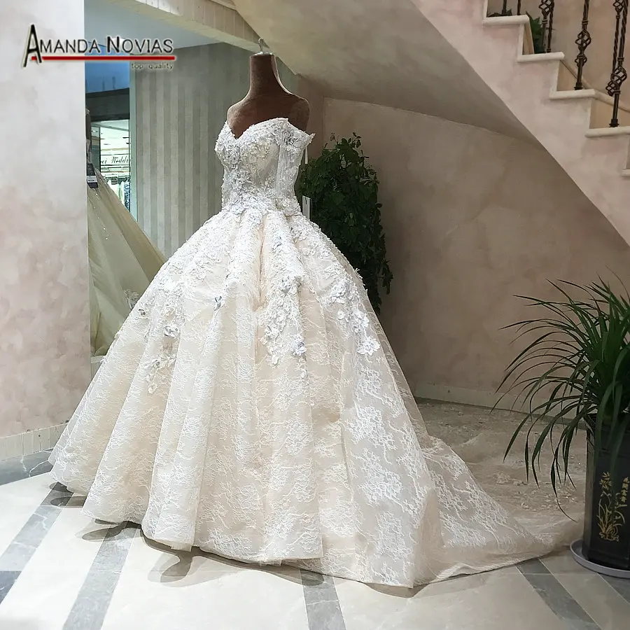 Новое поступление бальное платье с открытыми плечами и рукавами 3/4 Amanda Novias