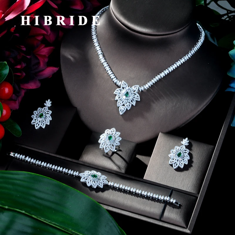 Hibrid роскошный сверкающий кубический циркон 4 шт набор ювелирных изделий для женщин ожерелье и браслет и серьги Ювелирные наборы N-100