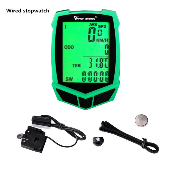 Green Black Wired WEST BIKING беспроводной Велосипедный компьютер водонепроницаемый 20 функций Спидометр Одометр открытый велосипедный компьютер для руля велосипеда - Цвет: Green Black Wired