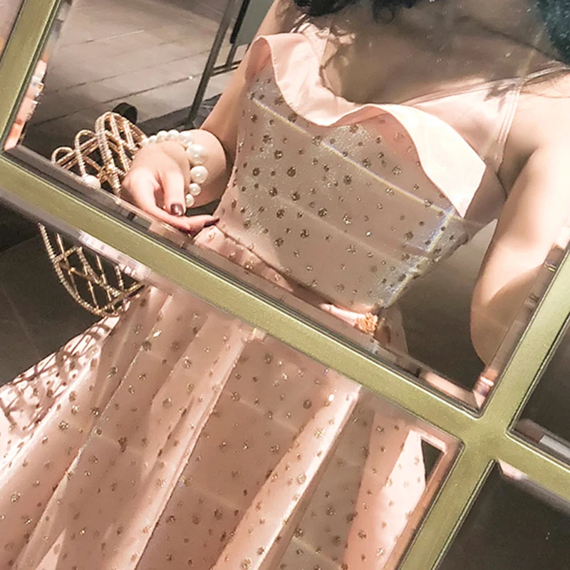 

le palais vintage Stylish Dazzle Polka Dots bALL Gown Dress Ruffles Chest Petticoat Slim High Rise Mesh Dress 2019 Summer