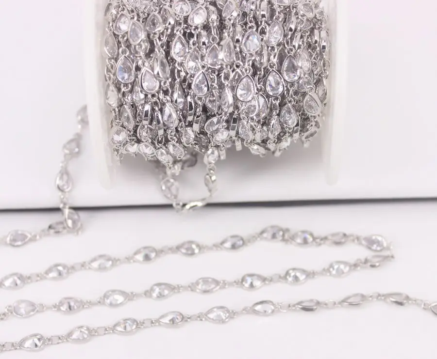 Antique Silver 3 метра кубического циркония 5x7 мм висячая бисерная цепь с разноцветным латунная цепь для изготовления ювелирных изделий - Цвет: Antique Silver