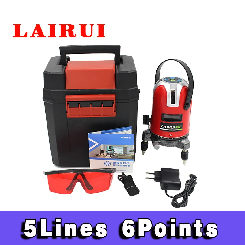Lairui 5 линий 6 точек лазерный уровень функция наклона 360 поворотный самонивелирующийся открытый ЕС 635 нм корсс