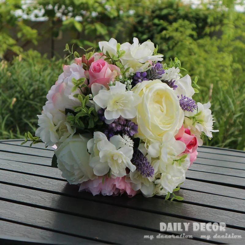Большой букет из искусственных белых и розовых роз 26 см|corsage wrist|wrist flowerflowers white |