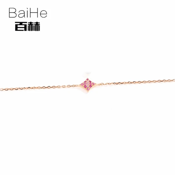 Diamond BAIHE Solid 14K розовое золото 0.23ct Сертифицированный Природный розовый сапфир свадебные женские модные ювелирные изделия цепочки и браслеты - Цвет камня: Diamond