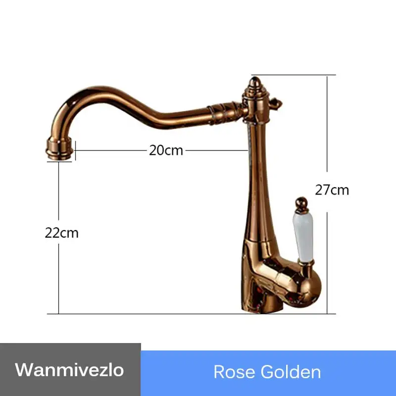 Rose Golden Смеситель для кухни на бортике поворотный носик античный медный кухонный миксер кран с керамической ручкой кухонный кран золотой кран для раковины Torneira - Цвет: Rose Golden