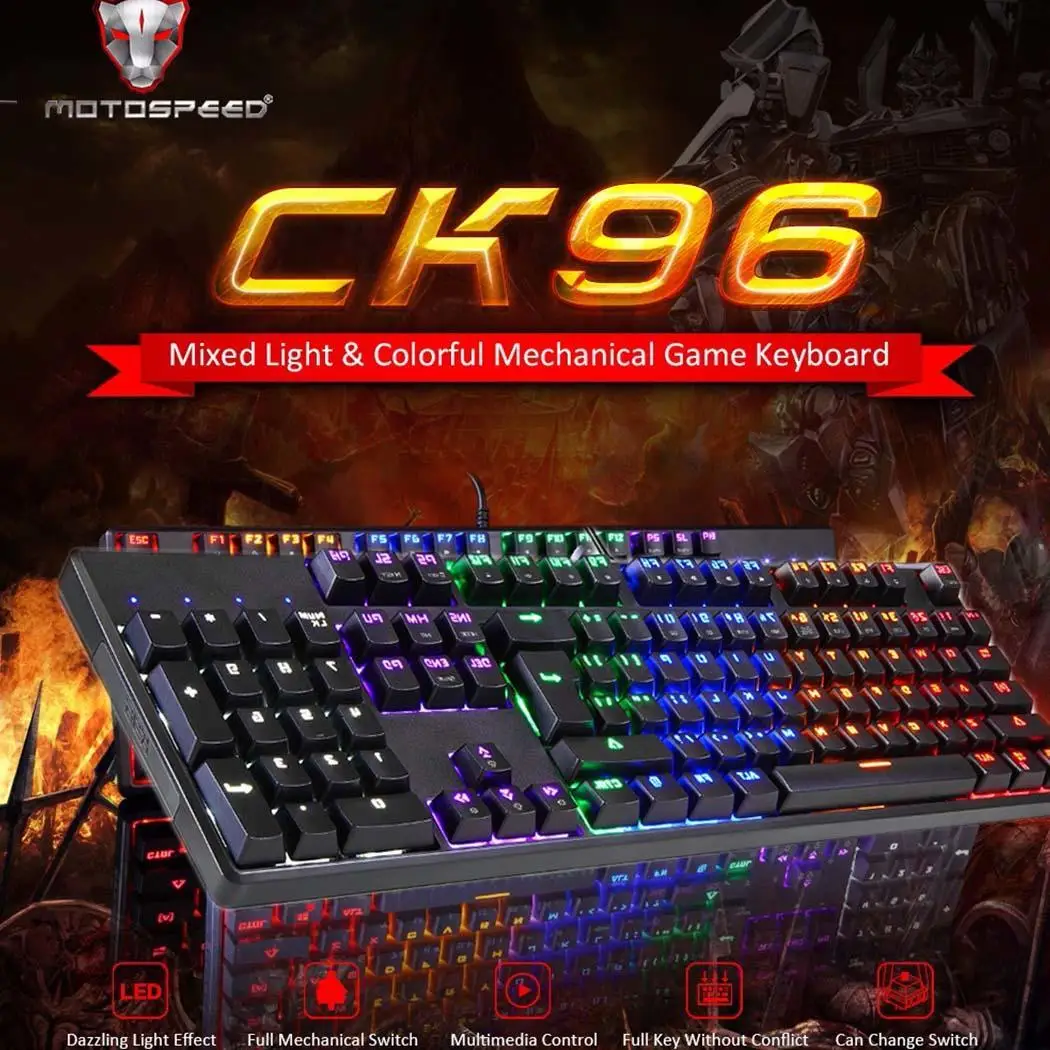 MOTOSPEED CK96 разноцветная механическая клавиатура RGB подсветка девять видов режима
