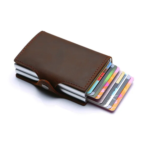 by dhl 100pcs 2018 genuine leather card holder rfid wallet aluminum unisex crazy horse 2 metal credit | Багаж и сумки
