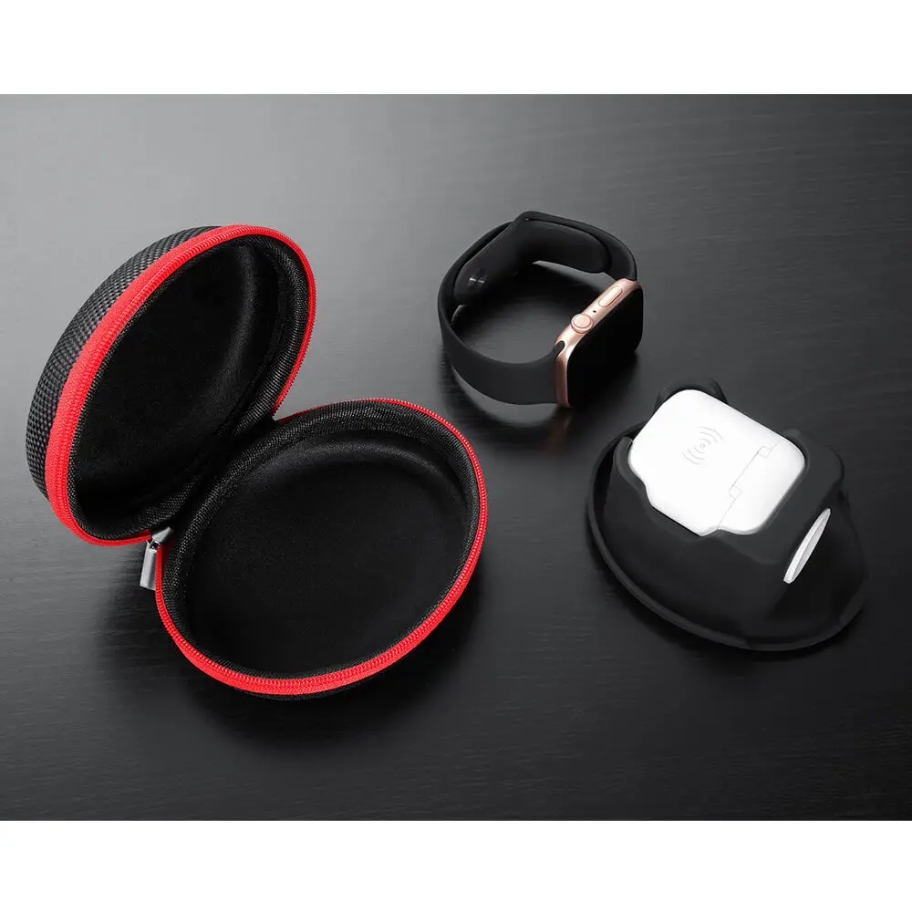 Black Red 2-в-1 Подставка для зарядки док-станция для Apple Watch/Airpods Портативный Зарядное устройство для путешествий отдых жесткий обмотки ящик для хранения защитная сумка - Цвет: Black Red