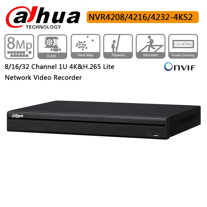 Оригинальный Dahua NVR4208 4KS2 8CH NVR4216 16CH NVR4232 32CH без PoE 4K H.265 Lite сетевой видеорегистратор с