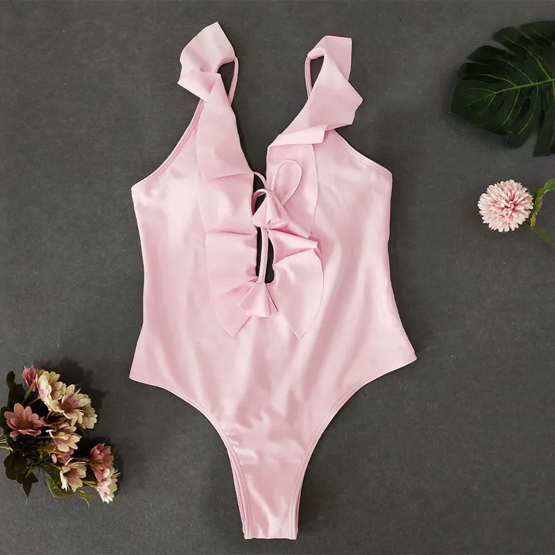 Сексуальный гофрированный Цельный купальник новинка 2019 женский на шнуровке пуш