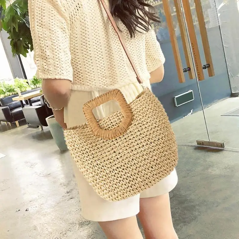 Женские пляжные плетеные соломенные летние сумки женские с Луной через плечо