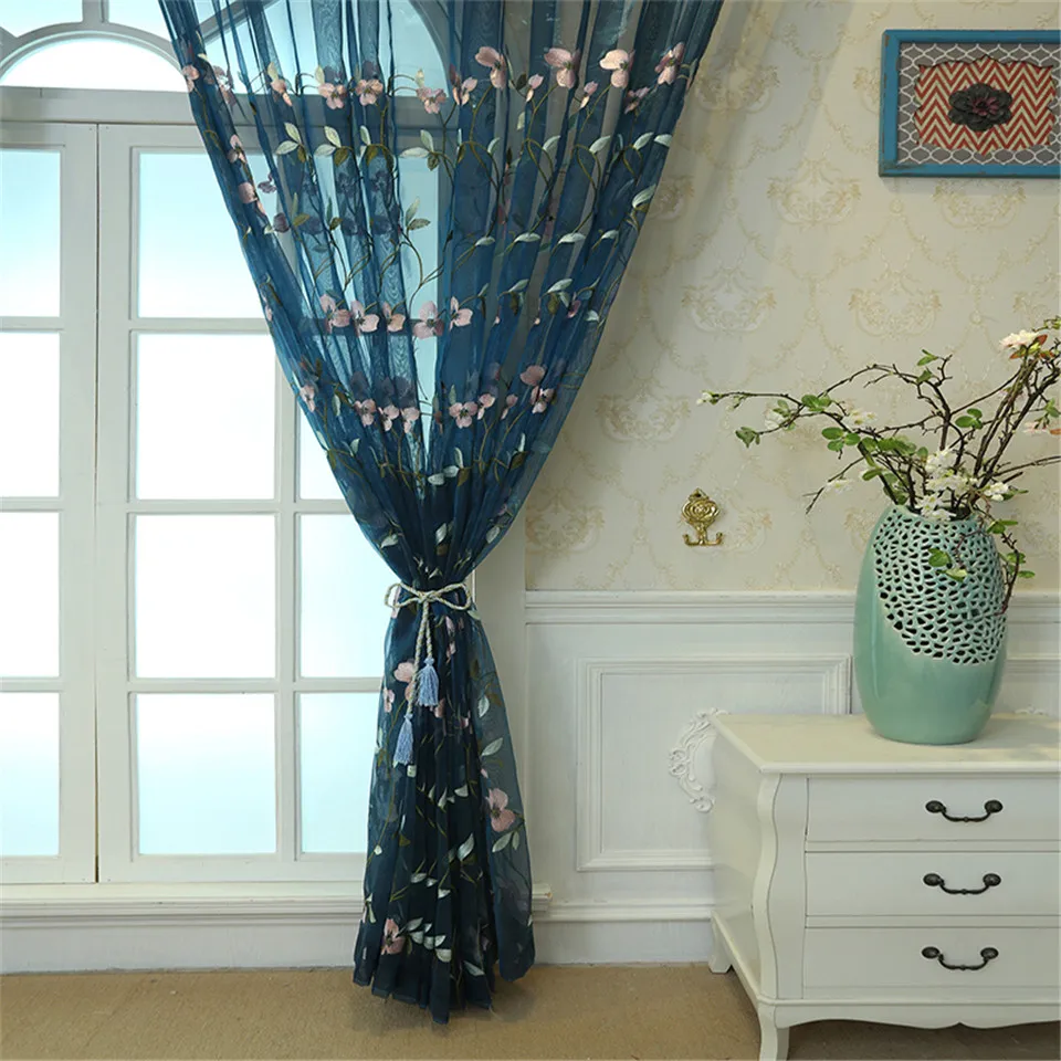 JCyh Red Blue Yarn Curtains For Living Room Modern Printing Kitchen Curtain Bedroom Window Ready Made Customized | Дом и сад