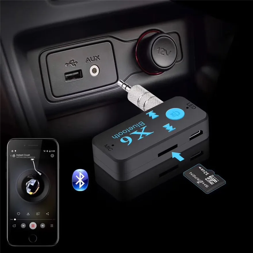 500 шт. X6 4 2 EDR Bluetooth в Aux аудио приемник адаптер 3 5 мм гарнитура автомобильный