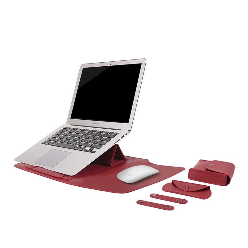 red Сумка для ноутбука из искусственной кожи, водонепроницаемый чехол для Macbook Air Pro 13 15, Портативная сумка для ноутбука с опорой - Цвет: red