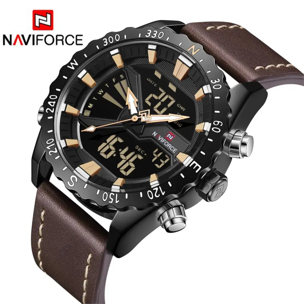 NAVIFORCE мужские часы кожа спортивный хронограф военные кварцевые аналоговые