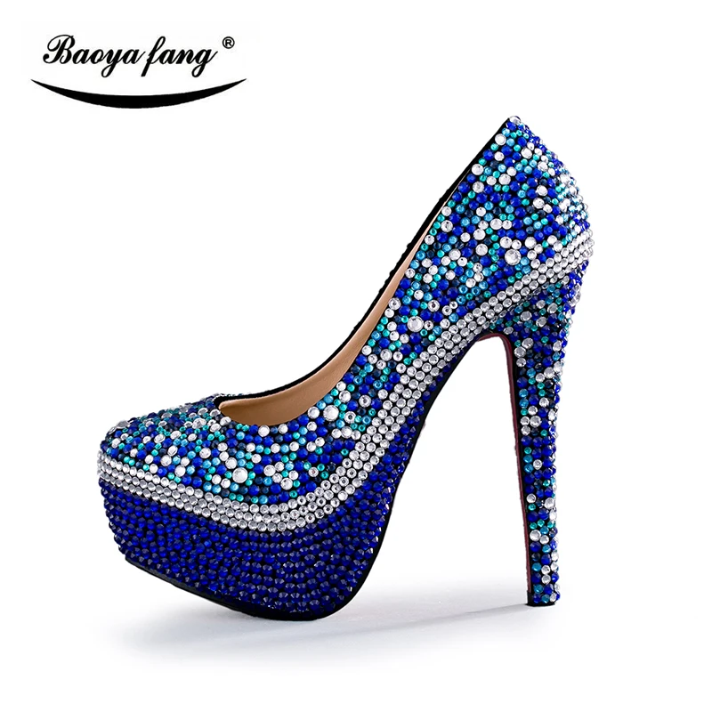 Ярко синие разноцветные Серебристые свадебные туфли с сумочкой в комплекте