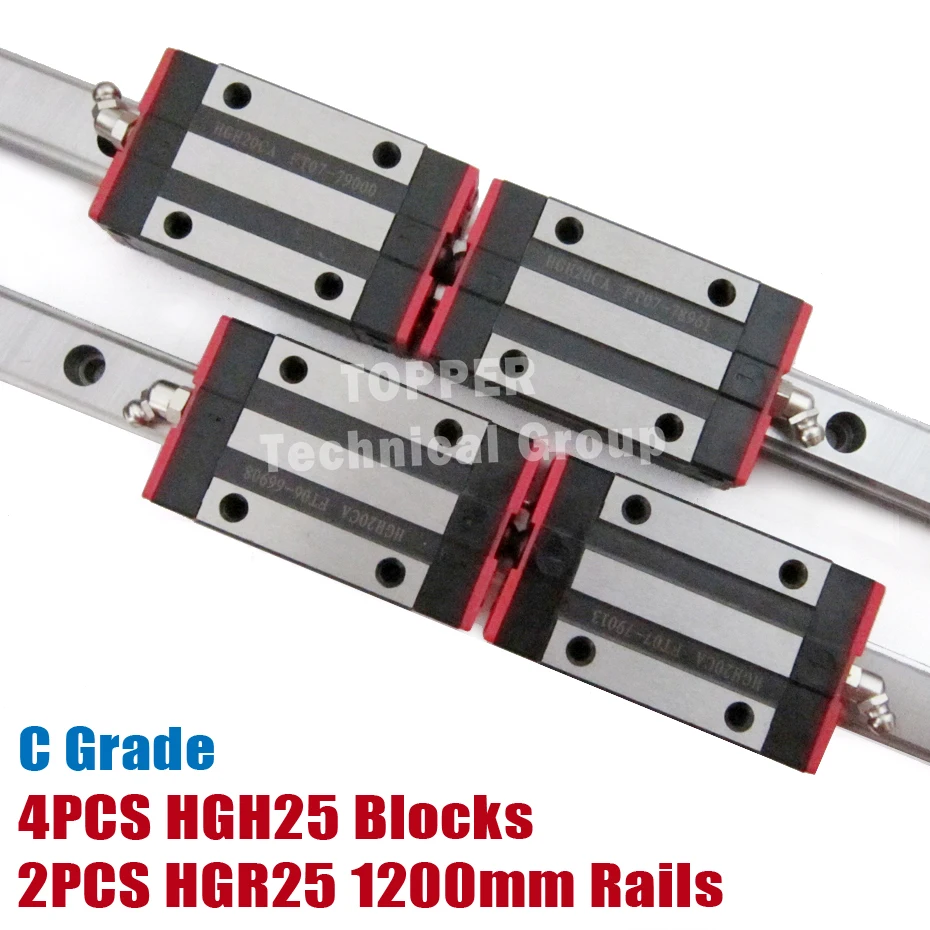 Линейная направляющая HGR25 2 шт. 1200 мм + 4 рельсовый блок HGH25CA для деталей ЧПУ