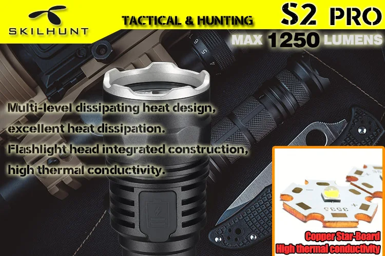 Новинка 2017 светодиодный тактический фонарик SKILHUNT S2 PRO CREE XP-L HD или HI с USB-зарядкой
