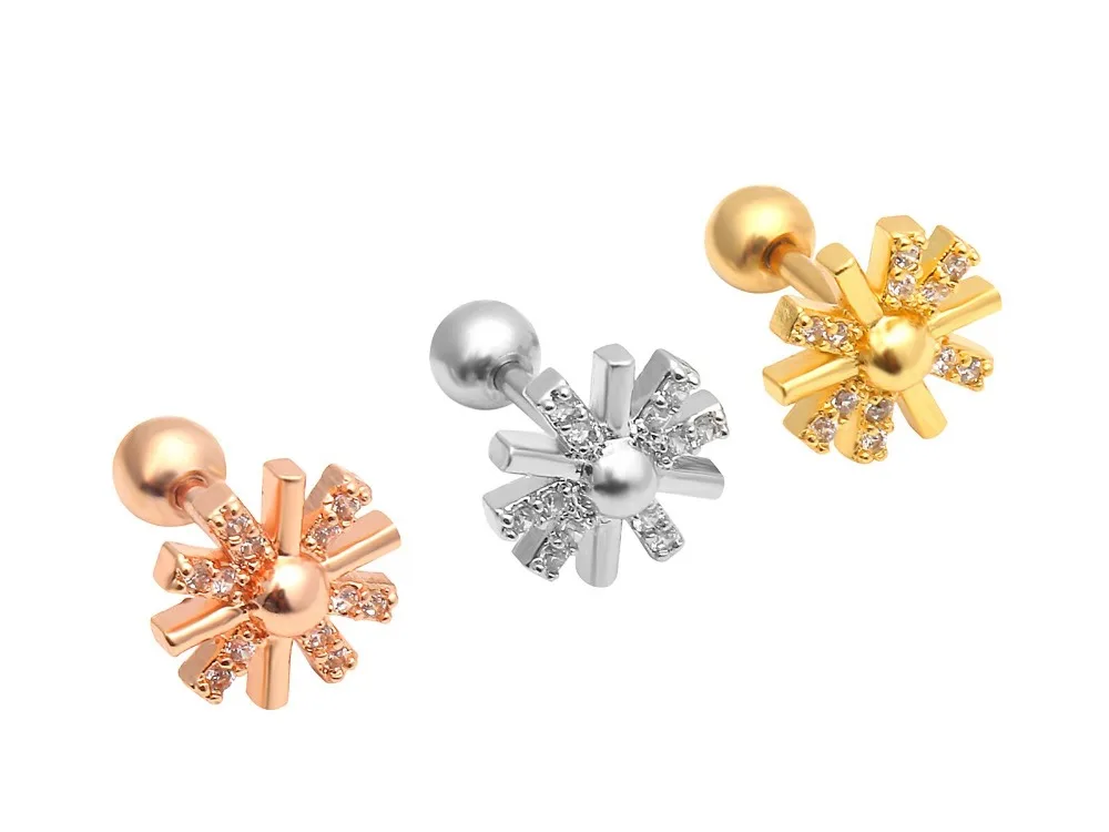 

Lot 10pcs Body Jewelry- Shine CZ Gems Ear Studs/Earring Stainless Steel Helix Bar Upper Earring Cartilage Body Piercing Flowers