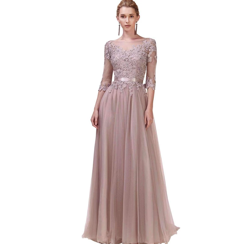 

A Line Evening Dress 2019 New Fashion Sexy Illusion Backless Half Sleeve Prom Party Dresses Front Slit Formal Vestido De Festa