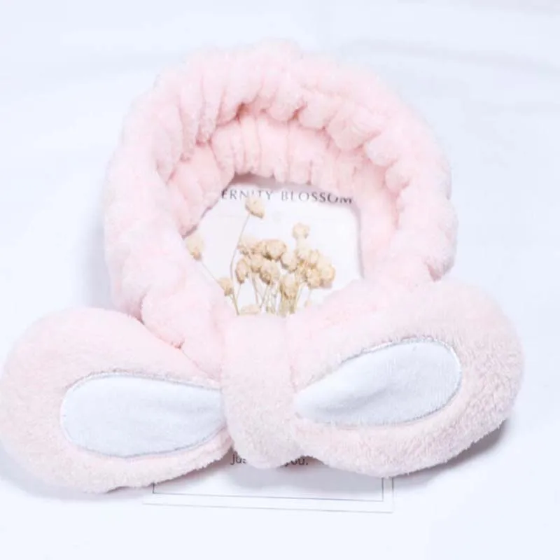 light pink Милые Банни уши макияж повязки для мытья лица Душ Спа-маска мягкие и милые кроличьи ушки повязки для волос для женщин и девушек - Цвет: light pink