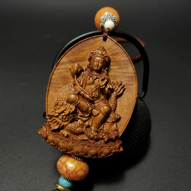 Guanyin Bodhisattva Key Pendant Woodcarving Evil Protection Peace | Дом и сад