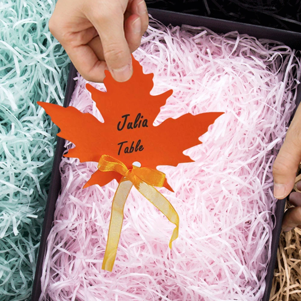 180 шт. бумажные бирки для подарков с лентой из органзы Красочные кленовые листья