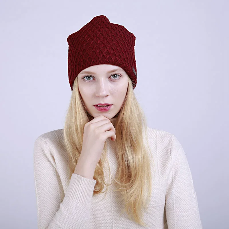 Женские Новые вязанные шапочки Skullies весенние теплые акриловые шапка для женщин