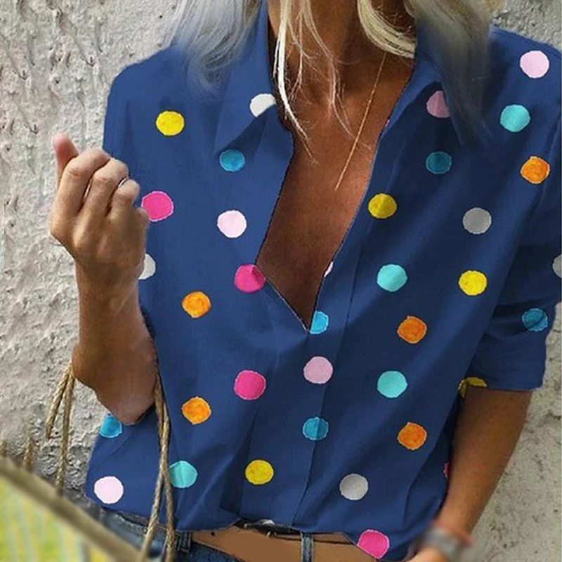 Туника в горошек женская одежда летние топы рубашка свободная с принтом длинным