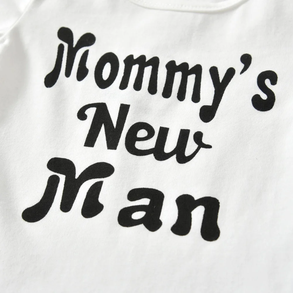 Newborn Baby Boy Clothes Mommy's New Man Print Long Sleeved Romper Tops Moustache Pant and Hat Infant 3pcs Clothing Set |