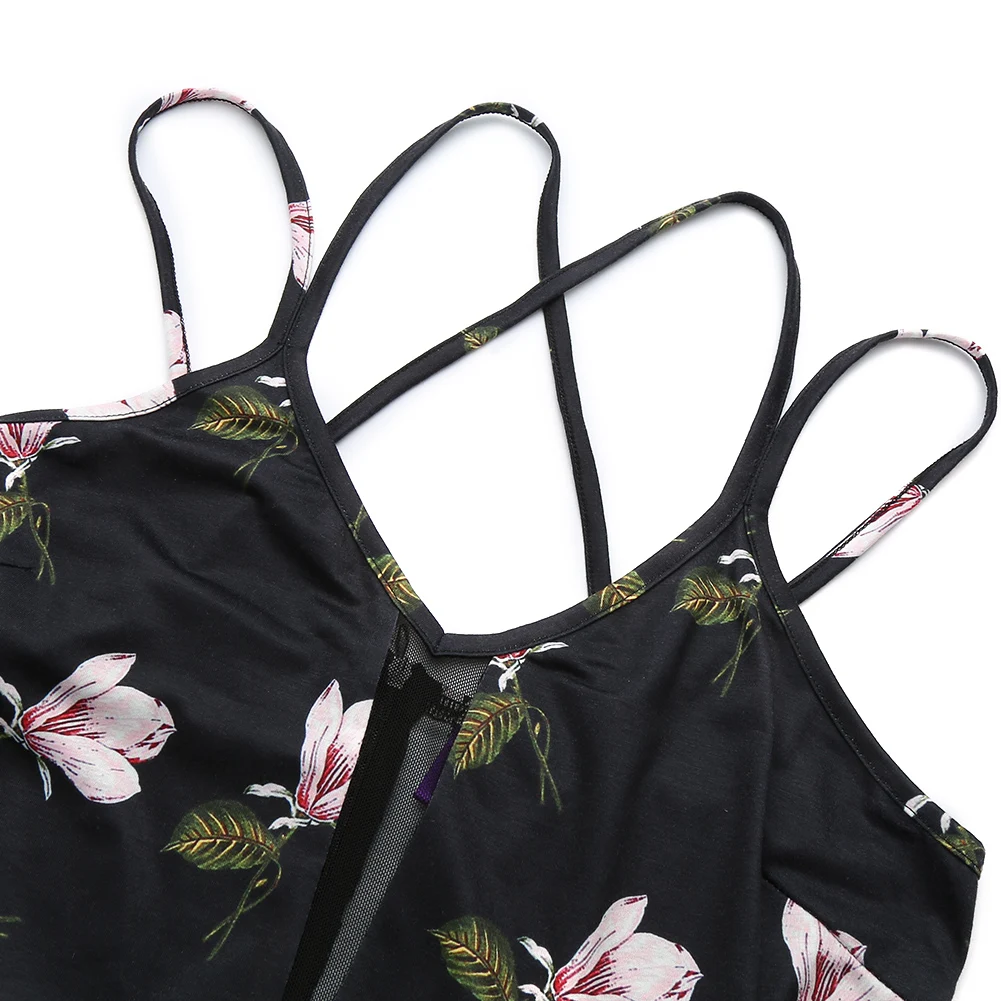 Сексуальное женское платье с цветочным принтом кружевное на бретелях без