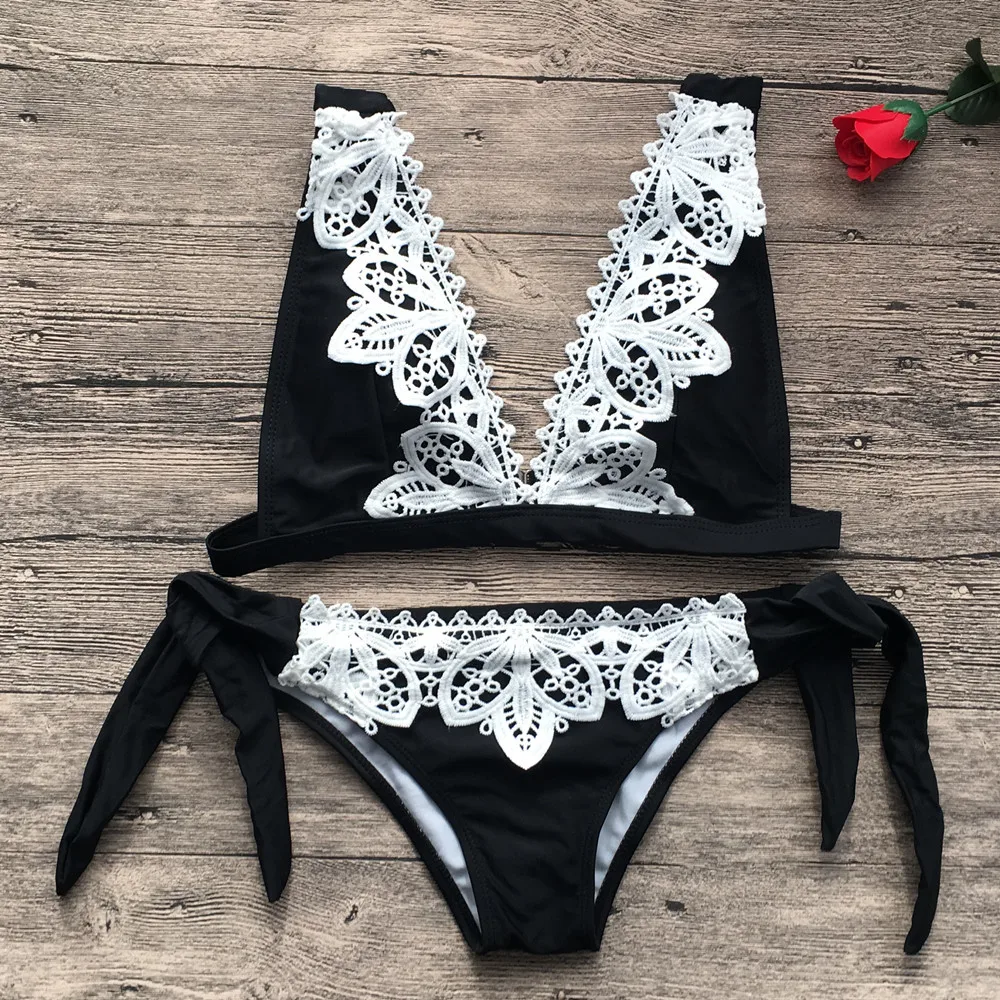 Misshow 2019 женские кружевные лоскутные красные купальники с бикини набор Maillot De Bain