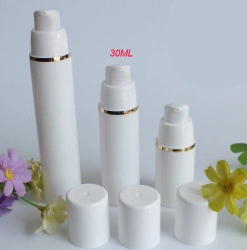30ml white airless vacuum pump lotion bottle  with gold Line Cosmetic Container Refillable Bottles