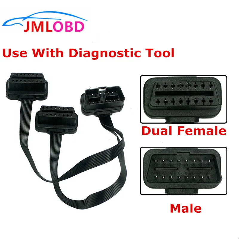 Плоский + тонкий 16Pin OBD 2 удлинитель для головок OBD2 16 Pin ELM327 Мужской Двойной Женский
