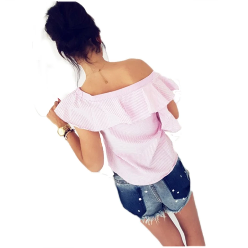 

Women ladies summer fashion clothings off shoulder sleeveless shirt casual v-neck plaid button ruffles shirt blouse tops
