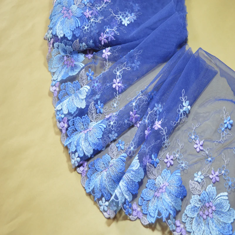 20cm (2yds/lot)blue~orange big shiny silk embroidery floral Venise Venice Lace Trim Applique Sewing Craft 2018011405 | Дом и сад