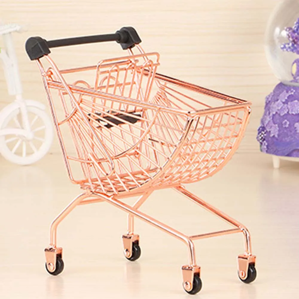 rose gold Мини милый Экологичные супермаркет тележка корзина для игрушек для телефона ювелирные изделия держатель офисный стол хранение домашнее украшение - Цвет: rose gold