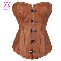 burlesque brown leather steel boned overbust corset steampunk clothing plus size corsets and bustiers korsett for women sexy