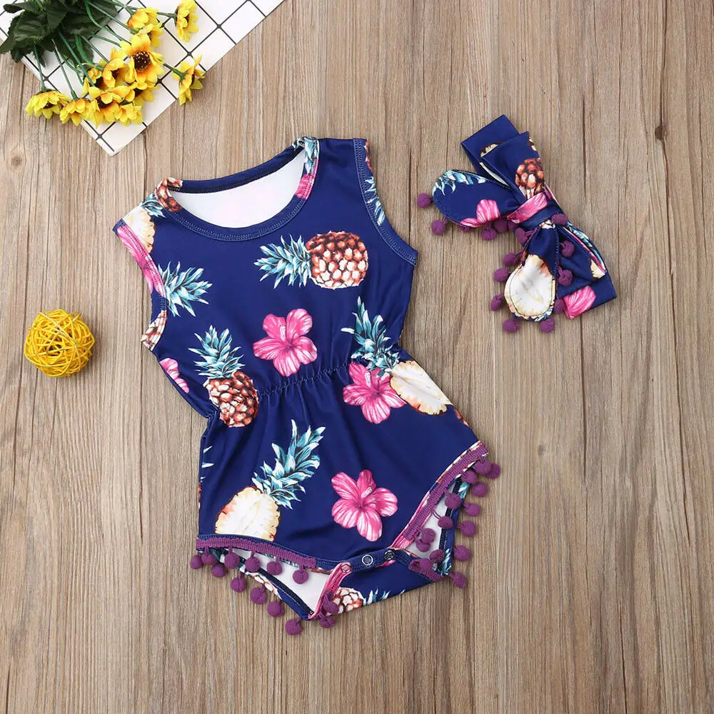 Милый комбинезон без рукавов с цветочным принтом для новорожденных девочек