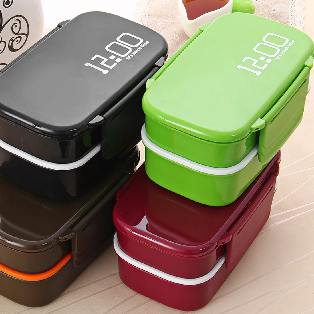 Милый экологичный набор посуды двойного уровня в японском стиле PP милая коробка